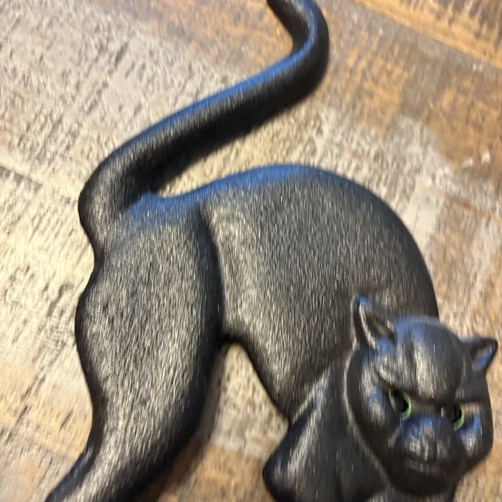 Vintage Cast Iron Door Stop Black Cat Spooky Feline Heavy 11